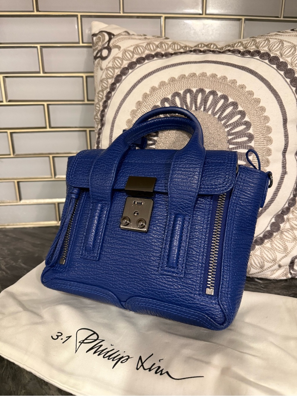 3.1 Phillip Lim Electric Blue Textured Leather Mini Satchel - Picture 3 of 5